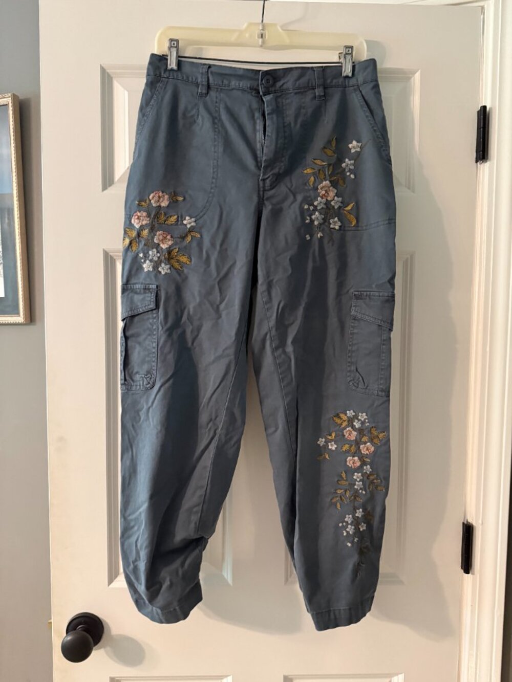 **Sundance Slate Blue Cargo Embroidered Pants**